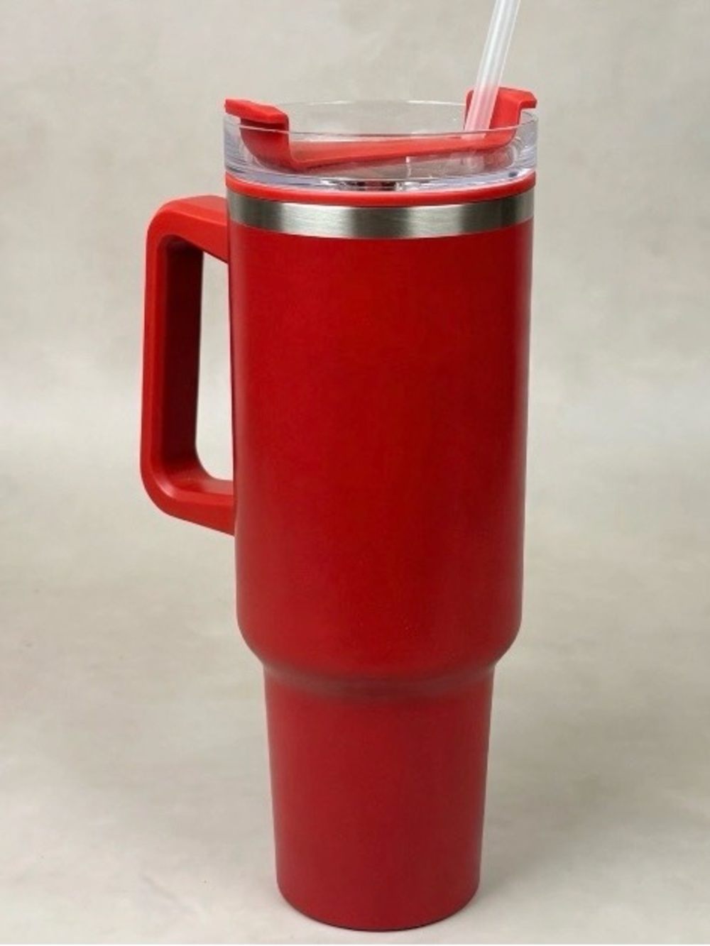 Matte Red Insulated Travel Tumbler with Handle & Straw
